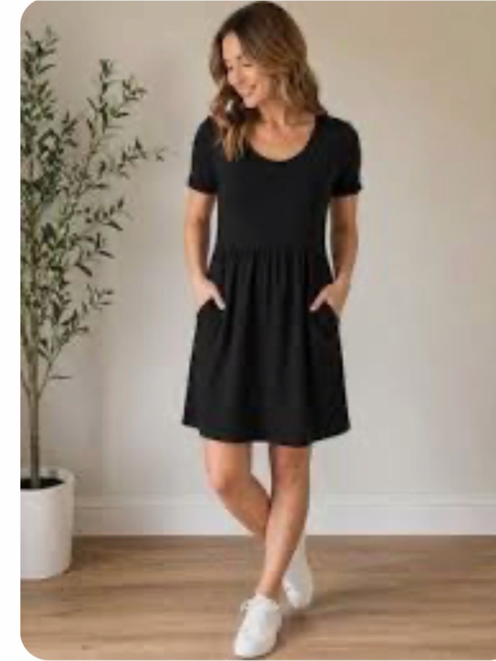 Lands' End Black Short-Sleeve Scoop-Neck Mini Dress